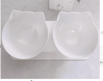 Non Slip Double Cat Bowl With Raised Stand Pet Food Cat Feeder Protect Cervical Vertebra Dog Bowl Transparent Pet Products (Option: Two white and box)